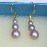 Gorgeous 3pcs round freshwater pearl dangle earring G18K white purple