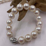 Top 10mm Round Real Pearl Bracelet Sterling Silver S925 Clasp Wedding Jewelry For Women