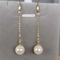 Gold 18K 8mm Round Natural Pearl Dangle Earring Women's Gifts 50mm