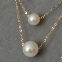 2ROW 6mm 8mm round real pearl pendant necklace G18K Chain