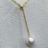 Top 8mm round white Akoya pearl pendant G18K Chain 45cm