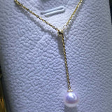 Top 8mm round white Akoya pearl pendant G18K Chain 45cm