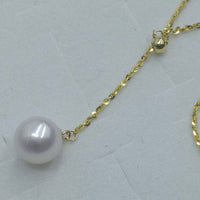 Top 8mm round white Akoya pearl pendant G18K Chain 45cm