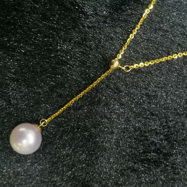 Top 8mm round white Akoya pearl pendant G18K Chain 45cm