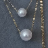 2ROW 6mm 8mm round real pearl pendant necklace G18K Chain