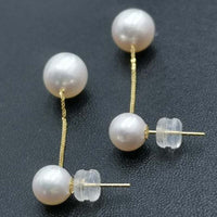 New Gold 18K 6mm 8mm Round FW Pearl Earring Studs&Dangle Women's Finest Jewelry 35mm