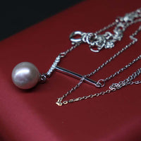 Sterling Silver 8.5mm Purple Fresh Water Pearl Pendant Chain Necklace