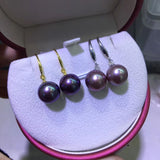 Sterling silver 10mm purple freshwateri pearls earring silver gold hook option