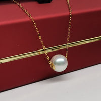 2020 Top 8mm round sea water Akoya pearl necklace pendant G18K Chain wedding women;s jewelry