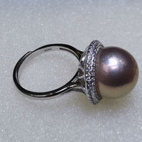 Big 13-13.5mm round Purple Freshwater Pearl ring sterling silver s925