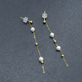 55mmLong style Fresh Water Pearl Dangle Earring 4-6mm White 18k Gold