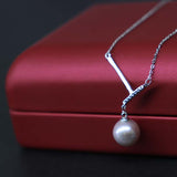 Sterling Silver 8.5mm Purple Fresh Water Pearl Pendant Chain Necklace