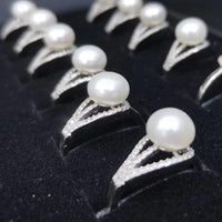 wholesale 36 pcs s925 sterling silver freshwater pearl rings adjust style