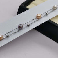 Genuine pearl bracelet rice freshwater pearls silver chain 6mm beads