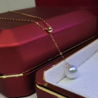 Top 8mm round sea water Akoya pearl pendant G18K Chain necklace wedding women;s jewelry