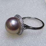 Big 13-13.5mm round Purple Freshwater Pearl ring sterling silver s925