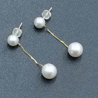 New Gold 18K 6mm 8mm Round FW Pearl Earring Studs&Dangle Women's Finest Jewelry 35mm