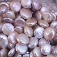 Luster coin freshwater pearls loose beads 14-15mm pink purple #500