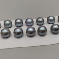 AAA Lots 7mm round gray genuine pearl half drilled loose pearls 20 pairs