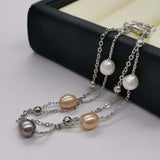 Genuine pearl bracelet rice freshwater pearls silver chain 6mm beads