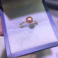 sterling silver round freshwater pearls ring 7-8mm white pink purple pearl jewelry elastic style