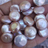 Luster coin freshwater pearls loose beads 14-15mm pink purple #500