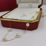 18K GOLD Chain & link necklace 5mm round FW pearl 45cm