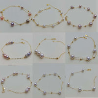 New AAA Natural round real pearl G18K gold  chain bracelet various style option girl's jewelry