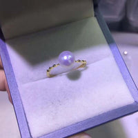 sterling silver round freshwater pearls ring 7-8mm white pink purple pearl jewelry elastic style