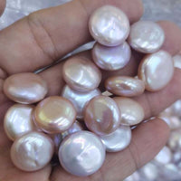 Luster coin freshwater pearls loose beads 14-15mm pink purple #500