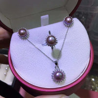 Sterling silver jewelry set genuine pearl pendant necklace & studs earring