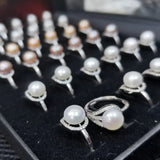 wholesale 36 pcs s925 sterling silver freshwater pearl rings adjust style