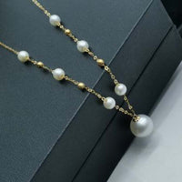 AAA 4-9mm Finest Round Pearl Jewelry G18K Necklace Chain Wedding Jewelry