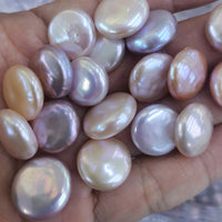 Luster coin freshwater pearls loose beads 14-15mm pink purple #500