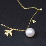 Gorgeous 8.5-9mm Round Pearl Pendant Sterling Silver Chain Necklace