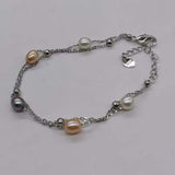 Genuine pearl bracelet rice freshwater pearls silver chain 6mm beads