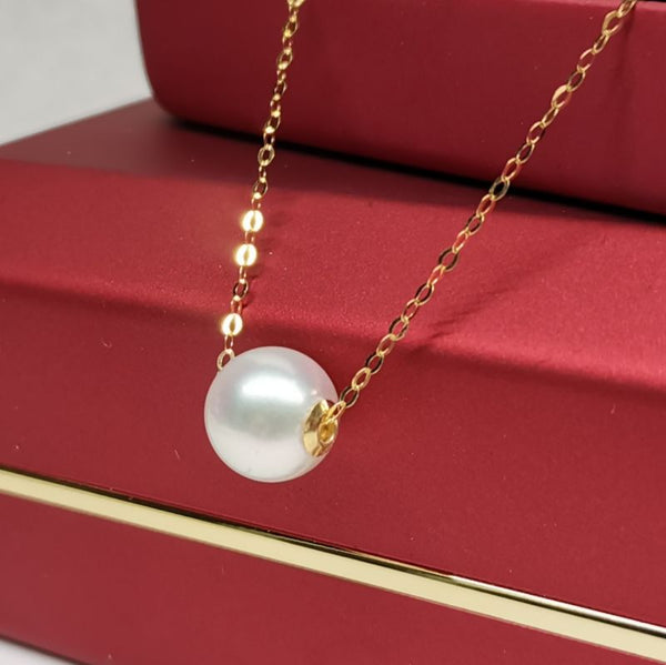 2020 Top 8mm round sea water Akoya pearl necklace pendant G18K Chain wedding women;s jewelry