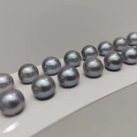 AAA Lots 7mm round gray genuine pearl half drilled loose pearls 20 pairs