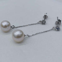 wholesale 10 pairs long earrings for women 8-9mm round freshwater pearls s925