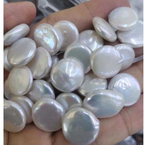 wholesale 50 pcs coin pearls 14-15mm white fresh water pearl loose stone #502