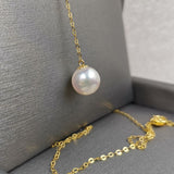 Top 8mm round sea water Akoya pearl pendant G18K Chain necklace wedding women;s jewelry