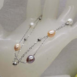 Genuine pearl bracelet rice freshwater pearls silver chain 6mm beads