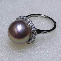 Big 13-13.5mm round Purple Freshwater Pearl ring sterling silver s925