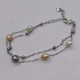 Genuine pearl bracelet rice freshwater pearls silver chain 6mm beads