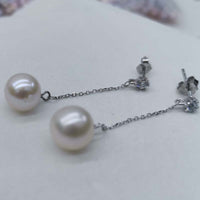 wholesale 10 pairs long earrings for women 8-9mm round freshwater pearls s925