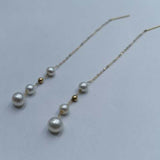 75mm long style round pearl dangle earring 4-6mm white 18k gold