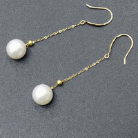 Gold 18K 8mm Round Natural Pearl Dangle Earring Women's Gifts 50mm