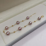 18K Gold Chain Bracelet Round Pearl Women's Wedding Jewelry 6-7mm purple