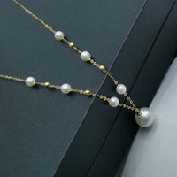 AAA 4-9mm Finest Round Pearl Jewelry G18K Necklace Chain Wedding Jewelry