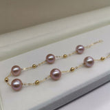 18K Gold Chain Bracelet Round Pearl Women's Wedding Jewelry 6-7mm purple